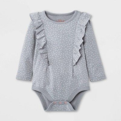 Baby Girls' Dot Ruffle Long Sleeve Bodysuit - Cat & Jack™ Gray | Target