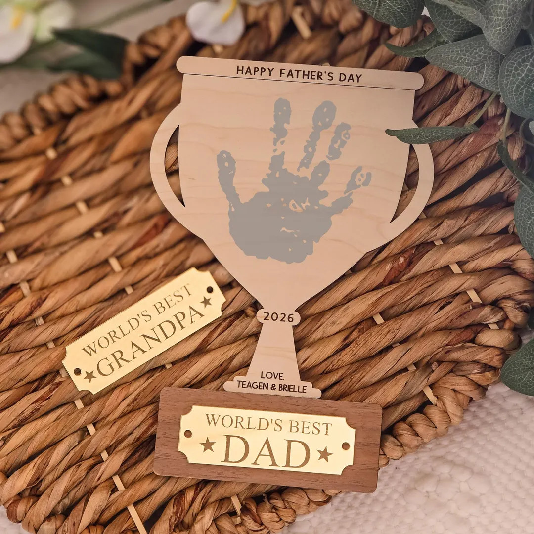 Personalized Father\u2019s Day Handprint Sign, Dad Grandpa Gift, Kids Handprint Keepsake, Trophy ... | Etsy (Global)