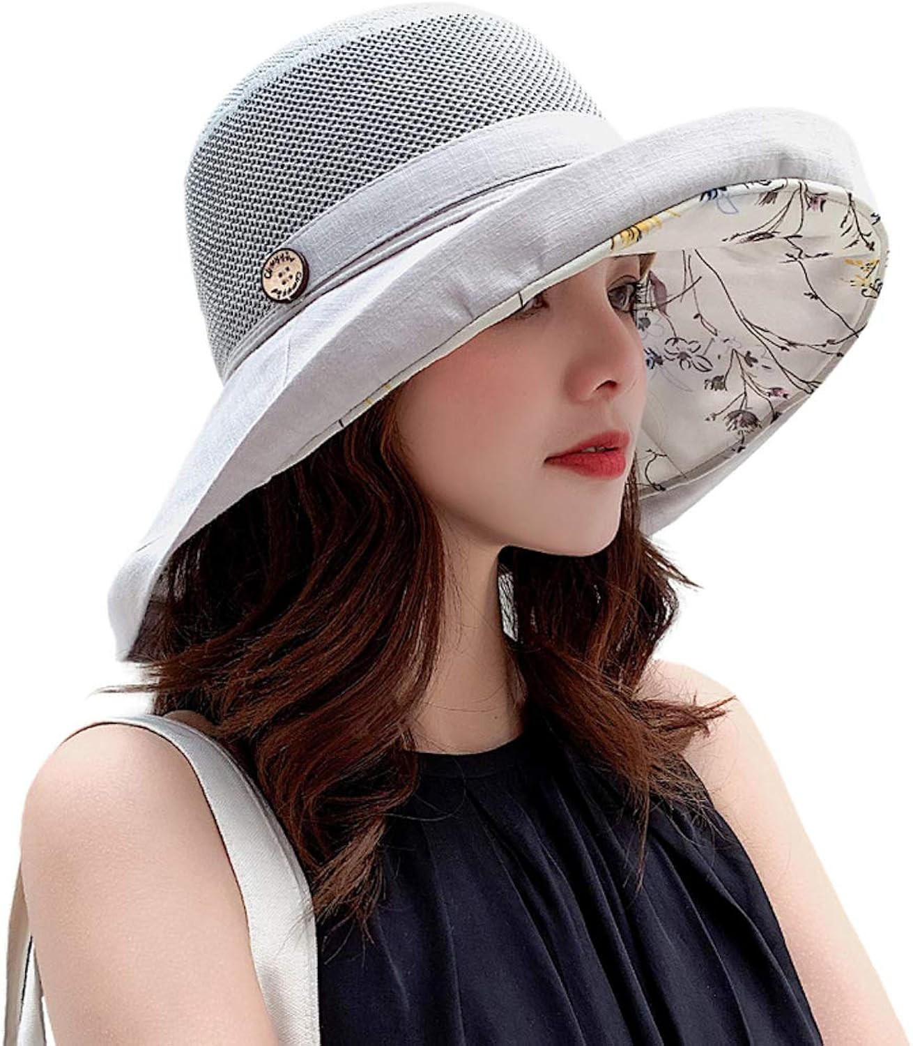 Women Mesh Sun Hats Summer Beach UV Protection UPF Packable Wide Brim Chin Strap | Amazon (US)