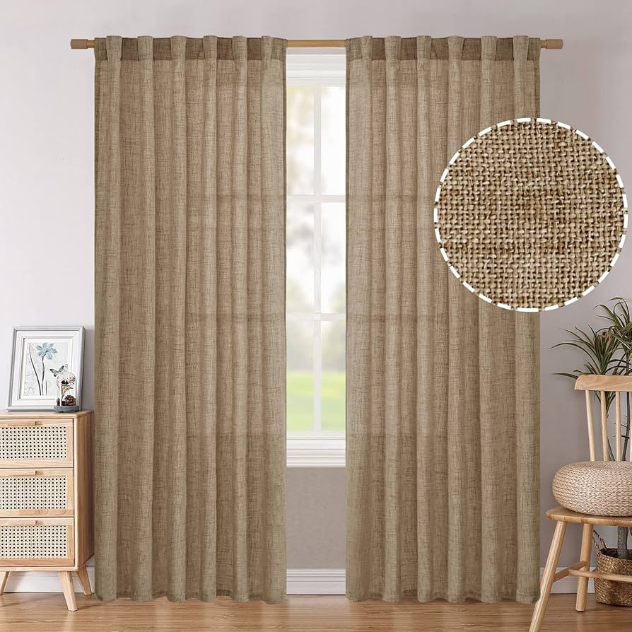 BGment Toffee Linen Curtains 96 Inches Long 2 Panels Set - Linen Textured Window Curtains with Ro... | Amazon (US)