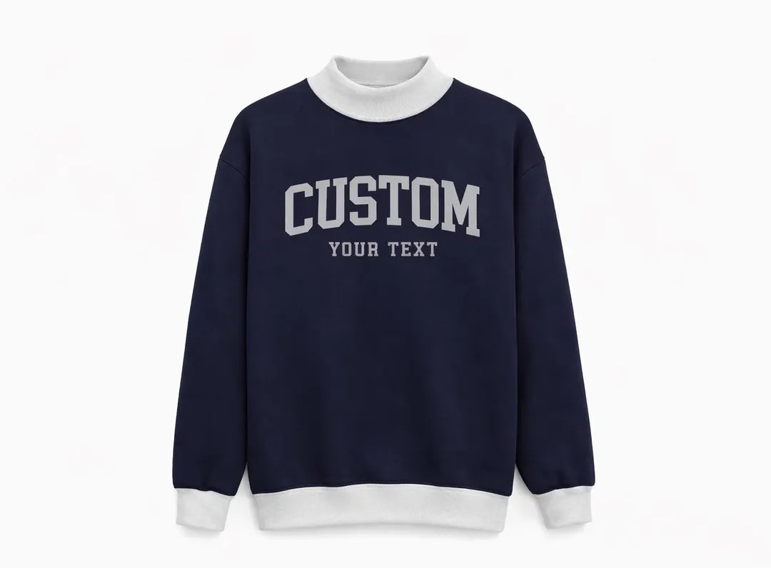 Mockneck Two Tone Crewneck Sweater | Custom Printed Mockneck for Sorority| Retro Collegiate Print... | Etsy (US)
