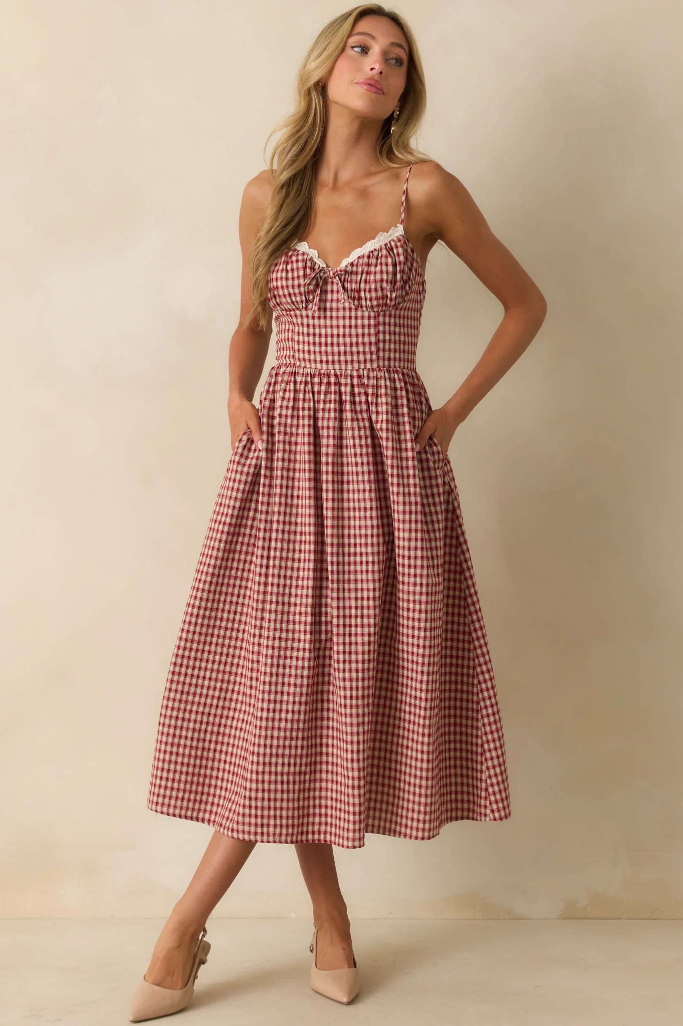 Everything She Does Red Gingham Sleeveless Midi Dress | Red Dress