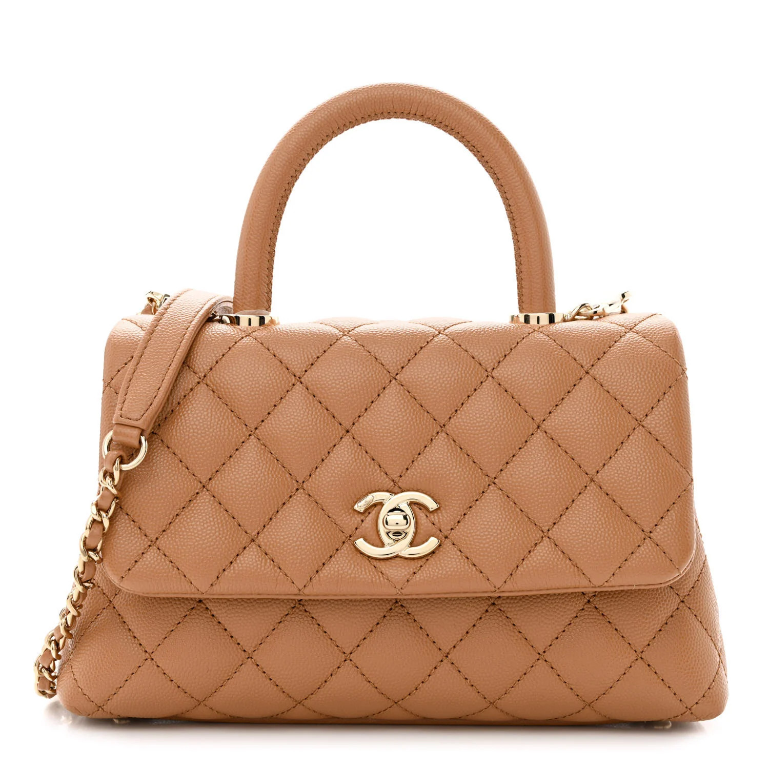 Caviar Quilted Mini Coco Handle Flap Brown | FASHIONPHILE (US)