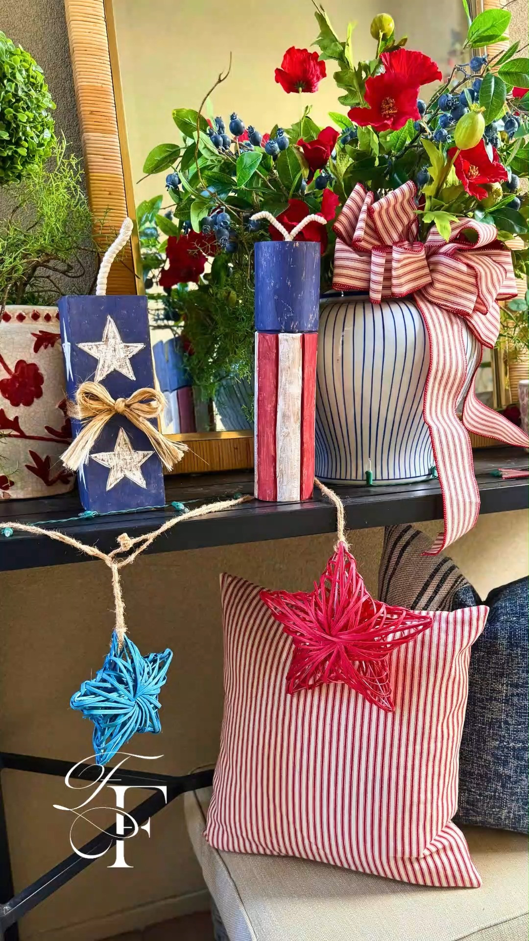 Summer outdoor patio, Sneak Peek! 
Looking for a festive Red, White and Blue themed porch.........these Faux Flowers are perfect for summer outdoor decor.❤️💙🍓 

 #LTKoutdoorpatio #LTKgarden #LTKSeasonal #LTKHome