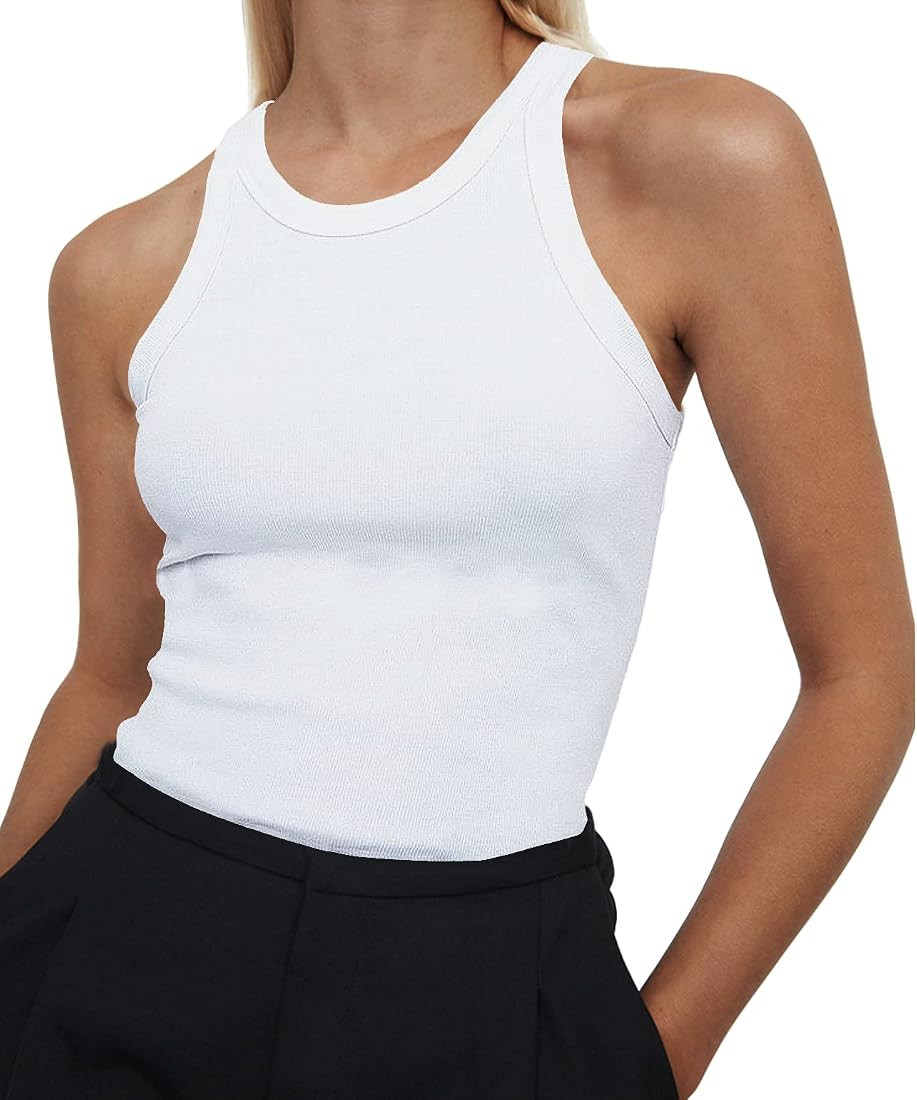 Artfish Women's Sleeveless Full Length Cotton Ribbed Fitted Racerback Crew High Neck Basic Tank T... | Amazon (US)