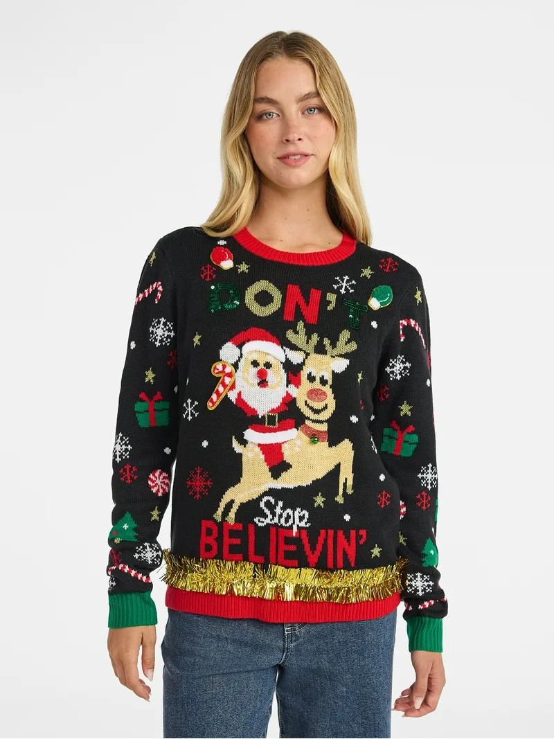 No Boundaries Christmas Sweater, Lightweight, Women's | Walmart (US)