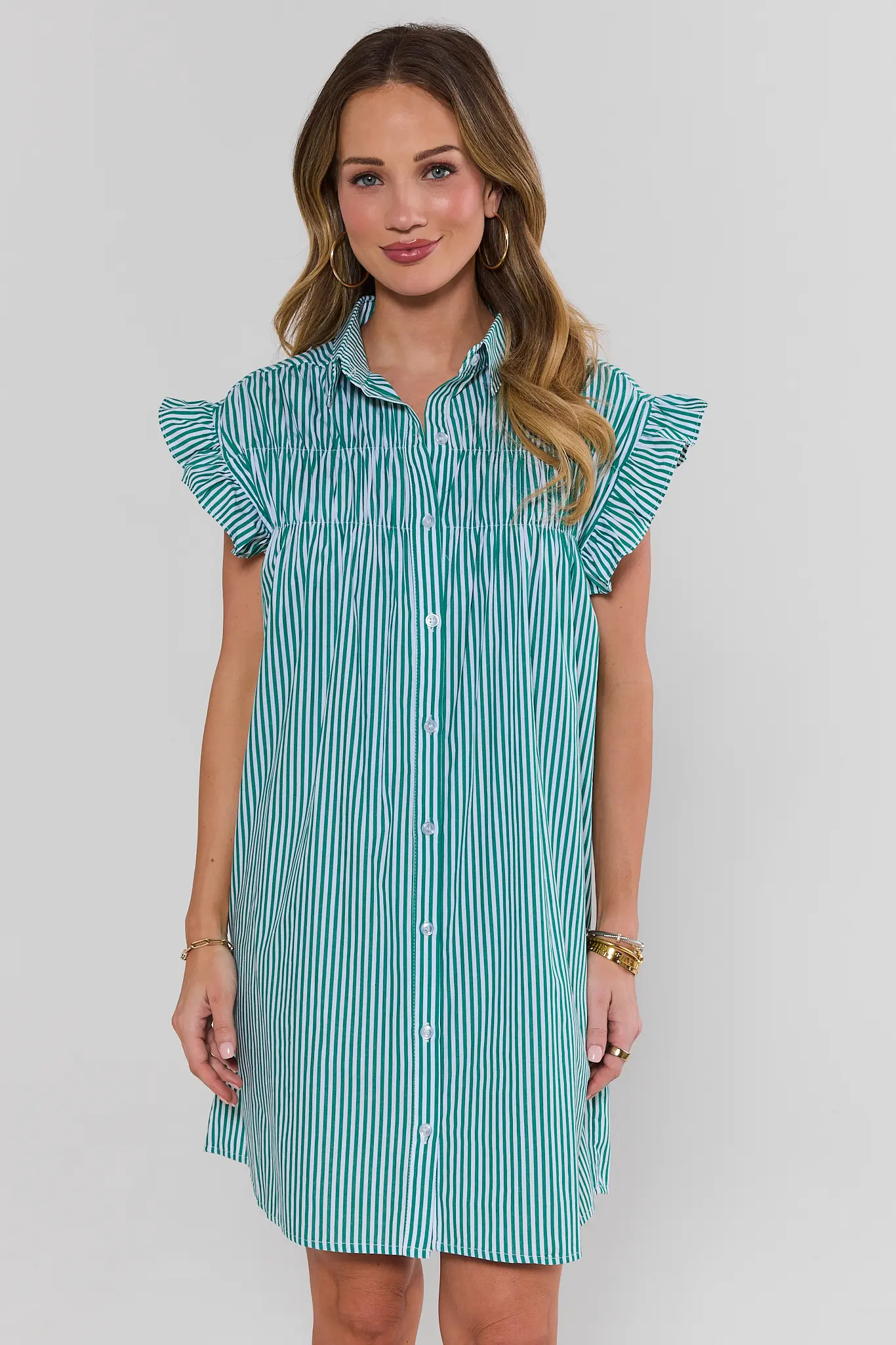 Neacie Green Striped Short Dress | Avara