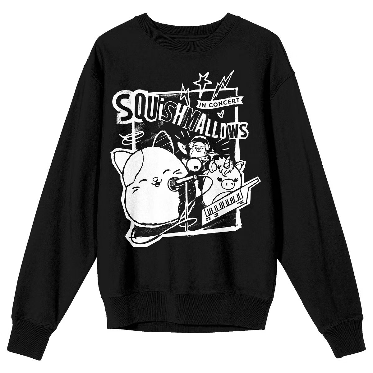 Squishmallows In Concert Crew Neck Long Sleeve Black Adult Sweatshirt | Target