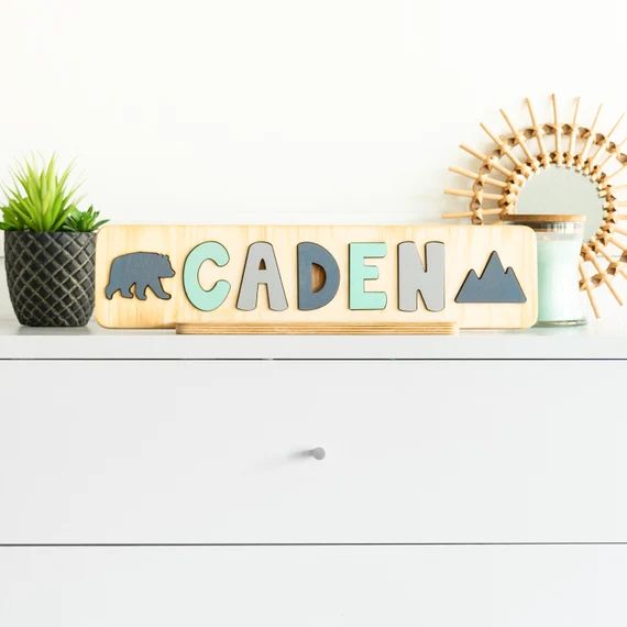 Wooden Name Puzzle With Bear and Mountain Gift for Kids | Etsy | Etsy (US)