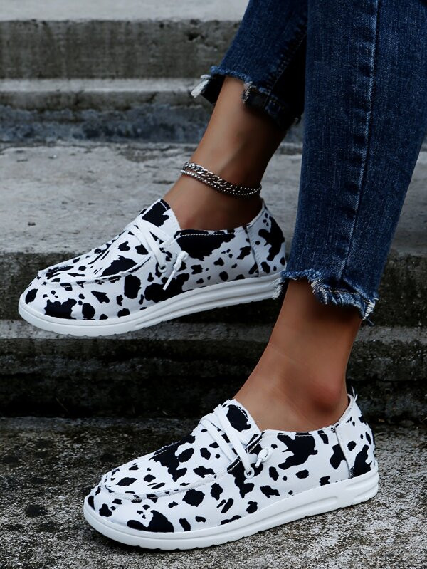 Cow Print Lace-up Front Loafers | SHEIN