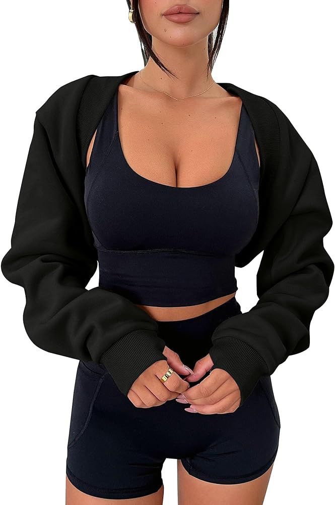 Zwurew Women's Bolero Sweater Shrugs Y2K Open Front Workout Sweatshirt Long Sleeve Crop Tops | Amazon (US)