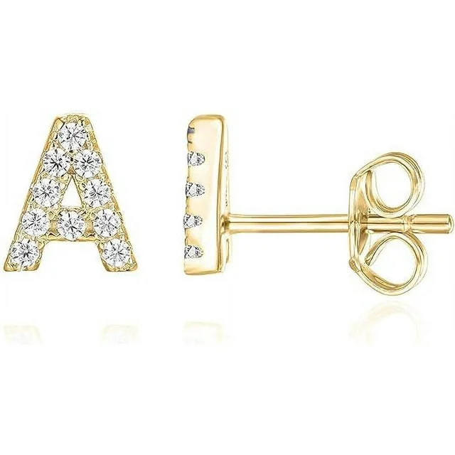 PAVOI 14K Yellow Gold Plated Sterling Silver CZ Alphabet Letter Earrings | Initial Earrings for G... | Walmart (US)
