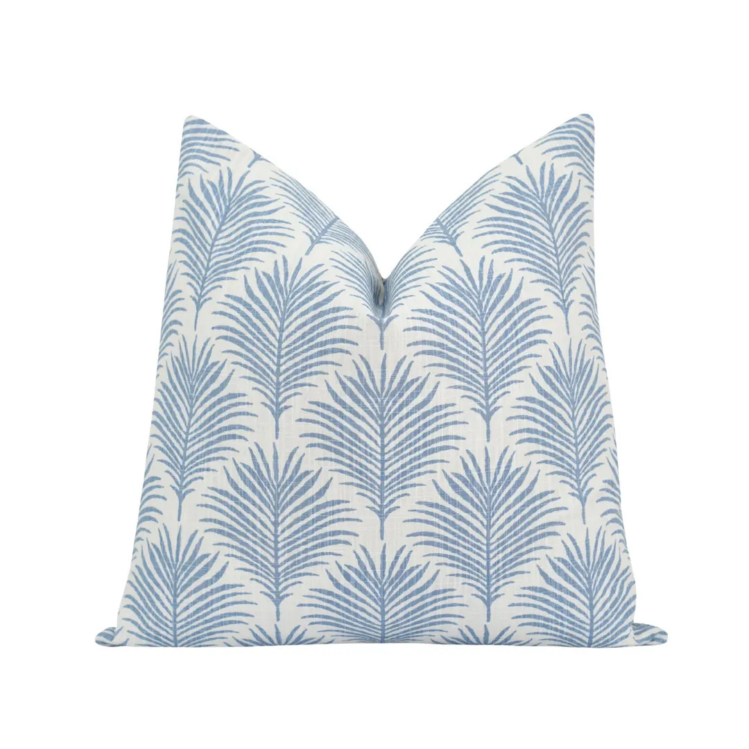 Blue Palm Leaf Pillow Cover • Decorative Throw Pillow for Sofa or Bedroom • Tropical Coastal ... | Etsy (DACH)