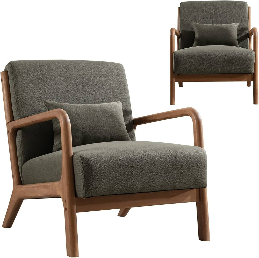 INZOY Mid-Century Modern Accent Chair Set of 2, Green Living Room Chairs with Waist Cushion, Upho... | Amazon (US)