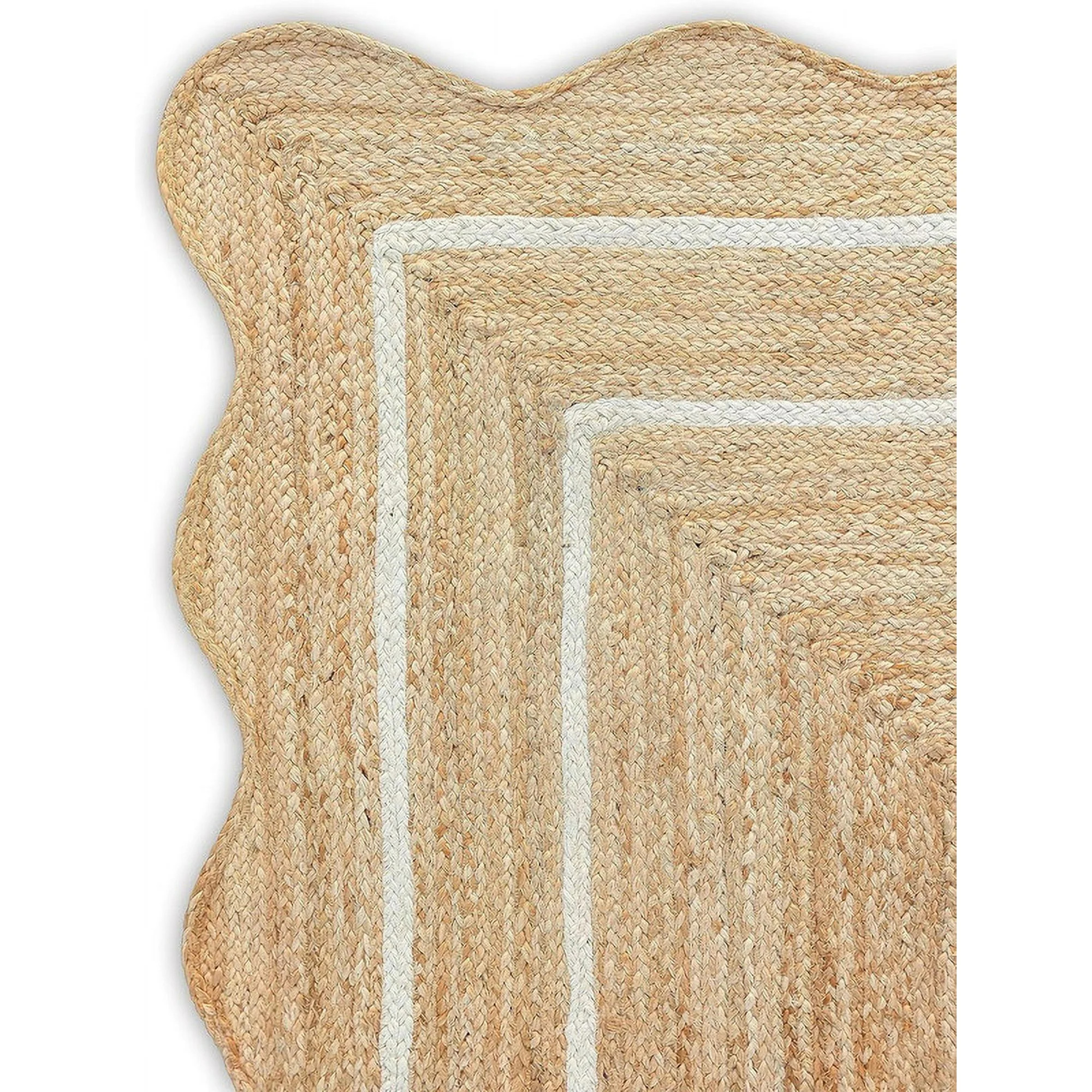 KLAVATE Natural Jute Wave Edge Hand Braided Scalloped Farmhouse Entryway Jute Rug | Walmart (US)