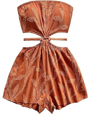 SOLY HUX Women's Boho Tie Backless Tube Top Romper Strapless Cut Out Wide Leg Vacation Short Jump... | Amazon (US)