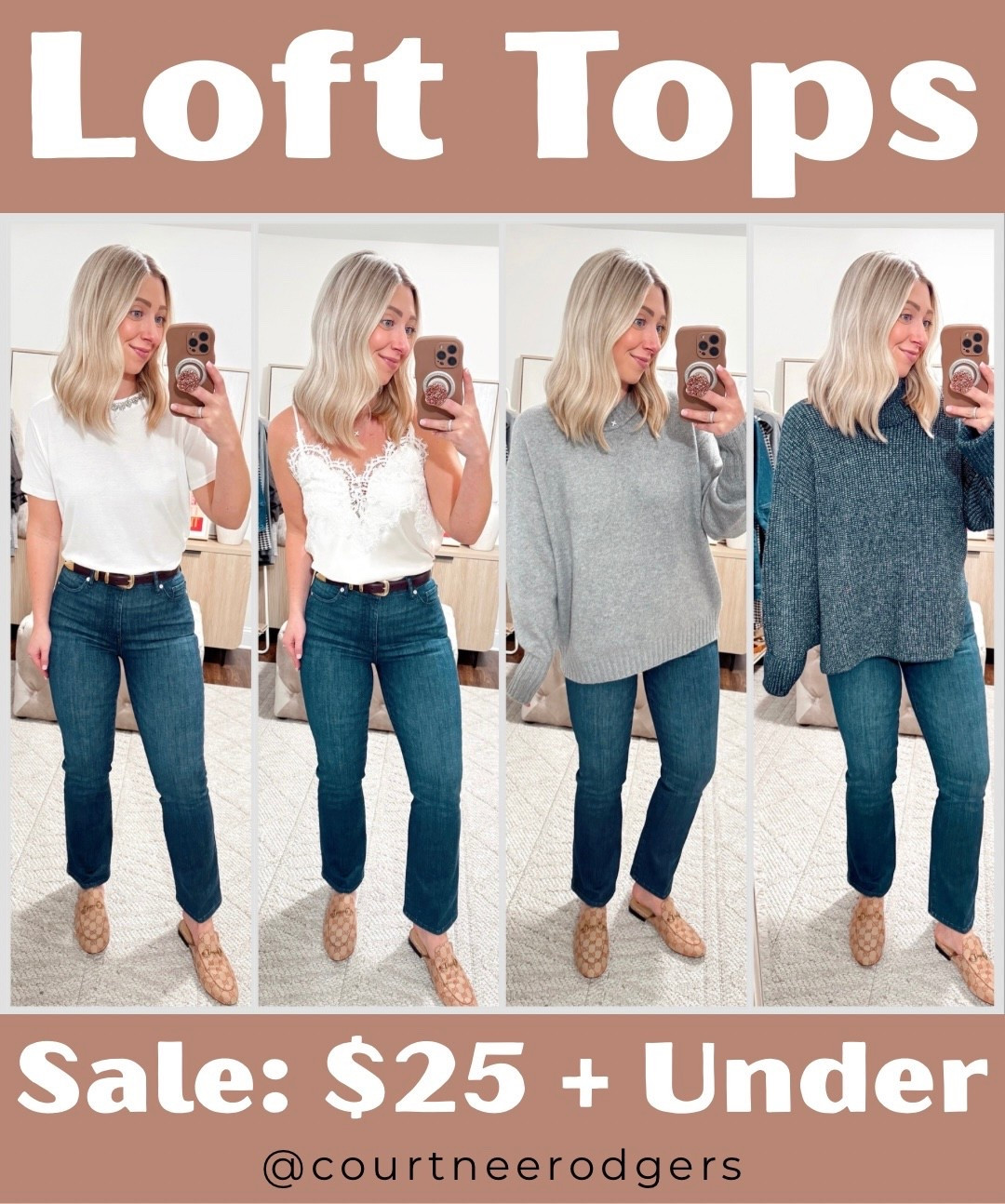 Loft SALE!✨
1. Top size XS (runs big)
2. tank size XS (runs big)
3. Grey sweater size XS (runs big)
4. Navy sweater I sized up to a large for an oversized fit 
👖 run big, normally size 27, I have size 26 in these

Loft, new arrivals, sweaters, winter fashion 

#LTKFindsUnder100 #LTKHoliday #LTKGiftGuide