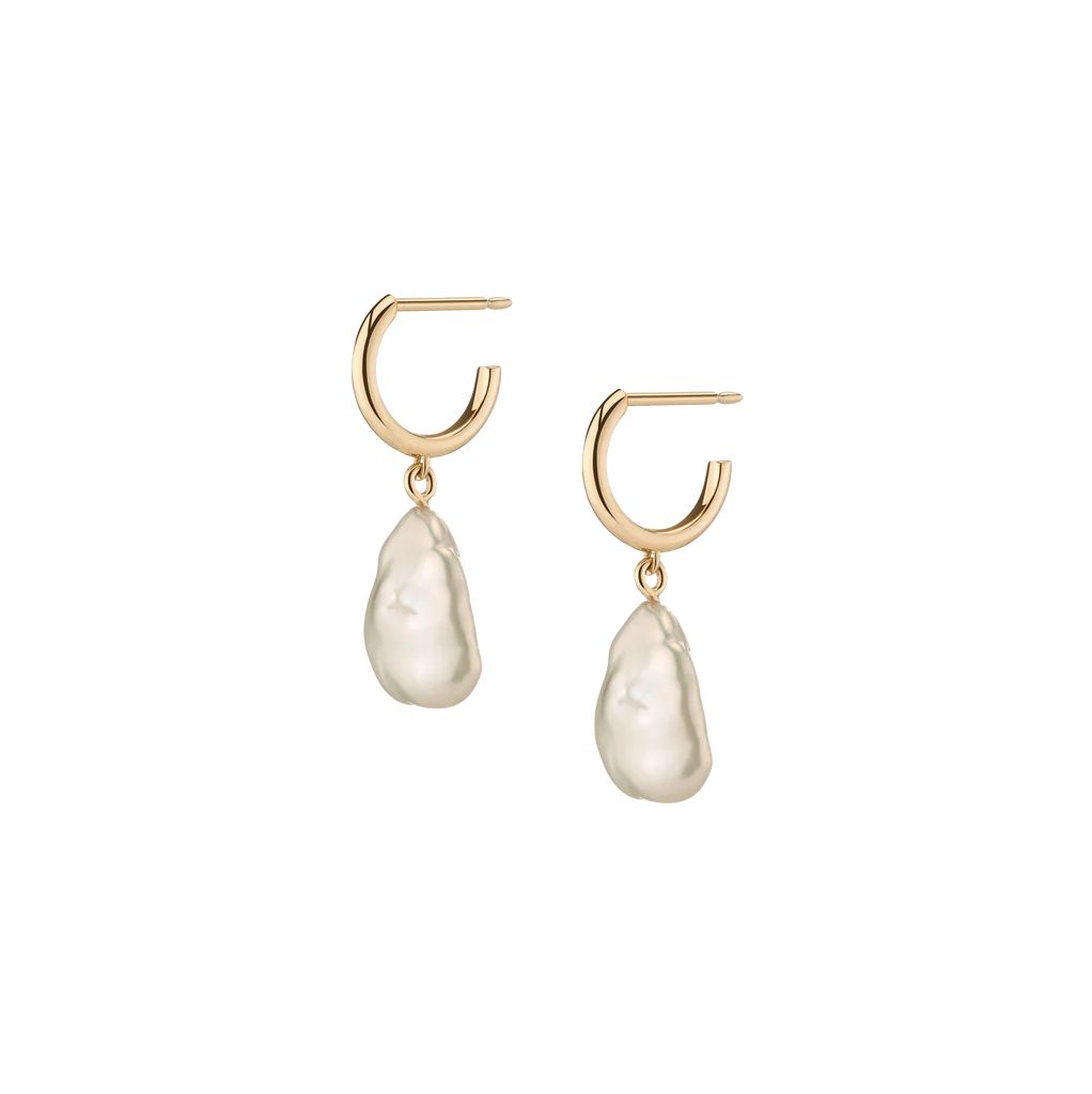 Organic Pearl Drop Huggie Earrings | AUrate New York