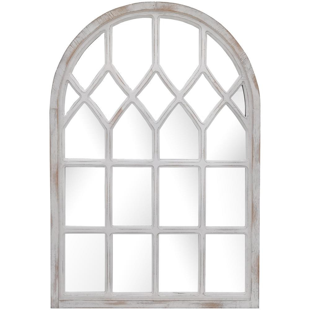 Medium Arched White Windowpane Antiqued Classic Accent Mirror (26 in. H x 36 in. W) | The Home Depot