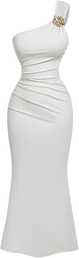 SOLY HUX Women's Wedding Guest Dress One Shoulder Sleeveless Ruched Fishtail Bodycon Cocktail Par... | Amazon (US)