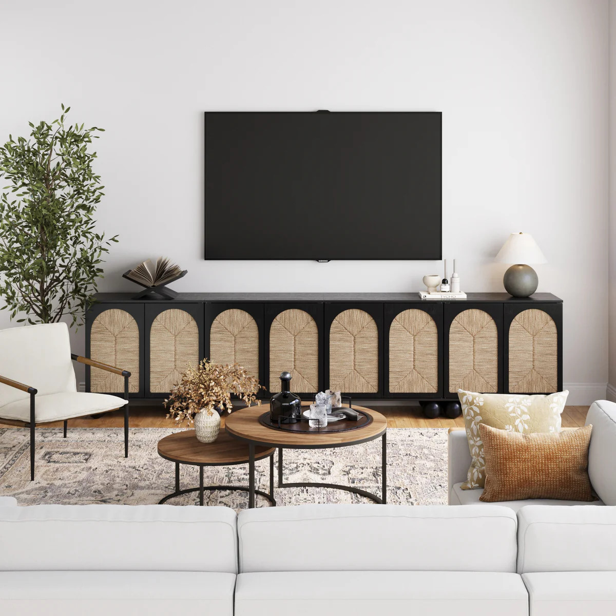 Seagrass Arched TV Console Cabinet for 85" TVs Black | Nathan James