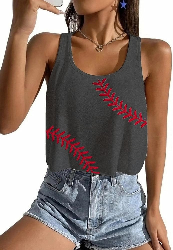 Baseball Crop Tops Shirts Women Baseball Mom Crop Tank Game Day Gifts Funny Sleeveless Tank Tops | Amazon (US)