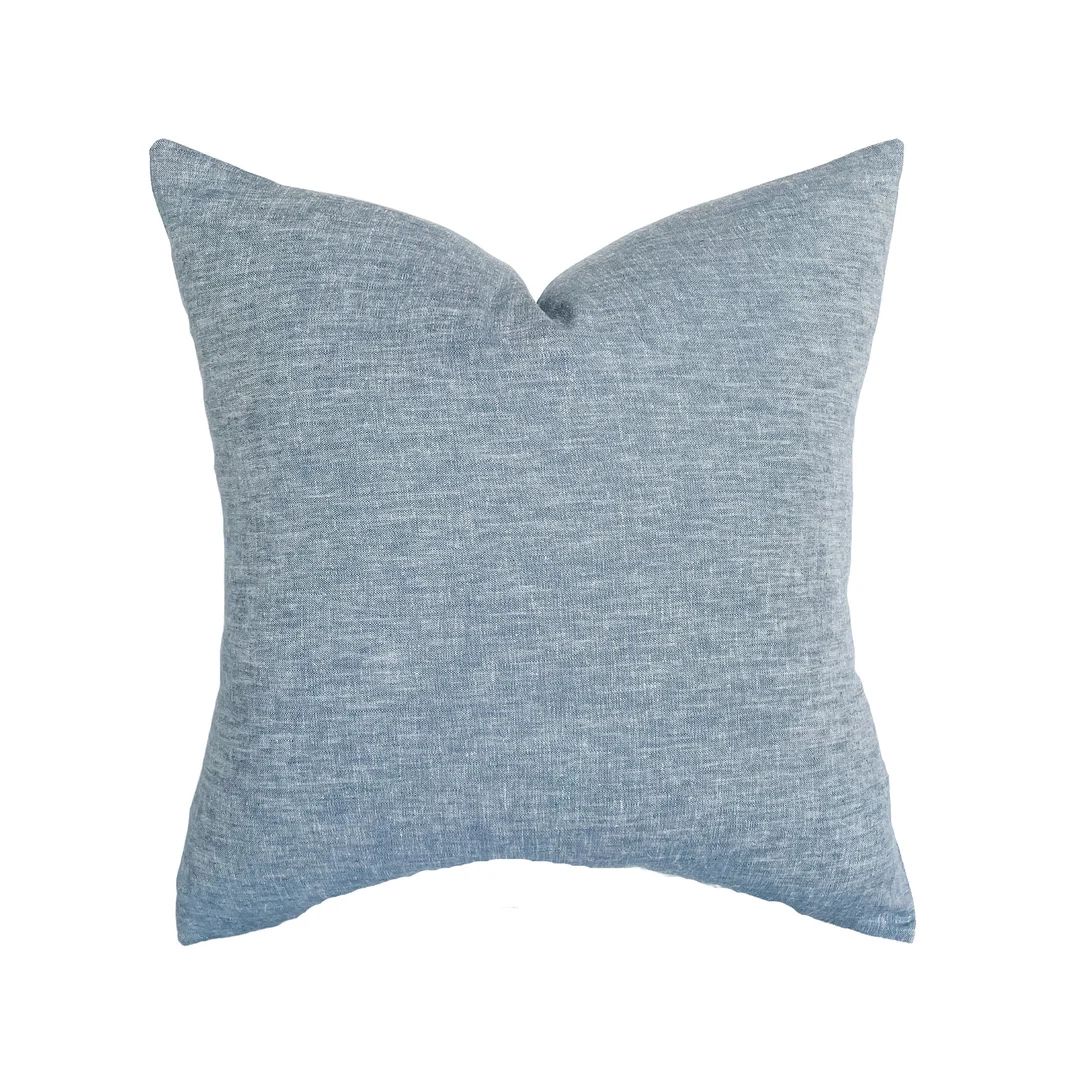 Callie Chambray Linen Pillow Cover Solid Blue Indigo Chambray Modern Coastal Farmhouse Home Decor... | Etsy (US)