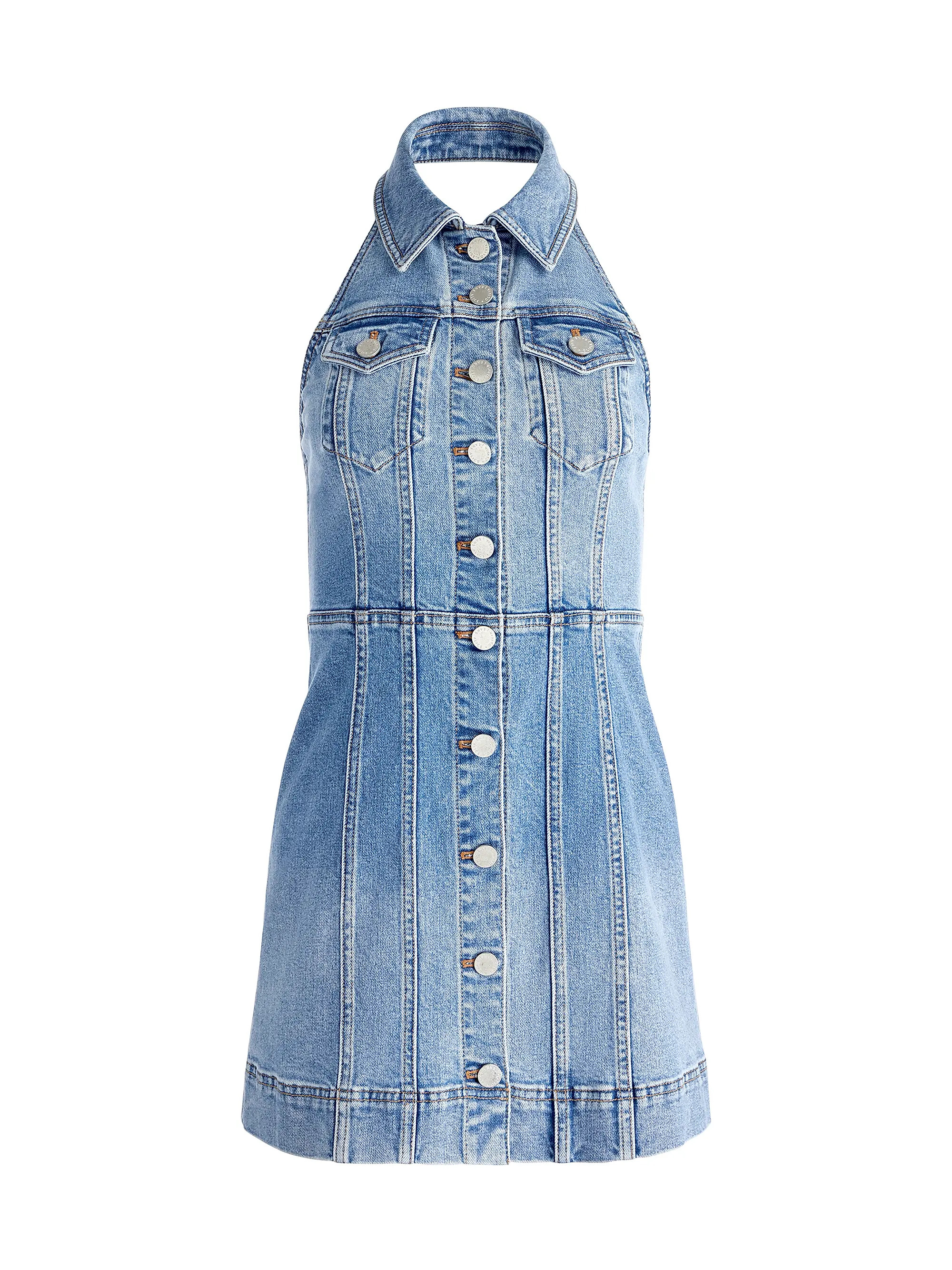 ALICE + OLIVIA Kendall Denim Halter Minidress | Saks Fifth Avenue | Saks Fifth Avenue