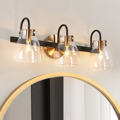 Uolfin 21.3-in 3-Light Matte Black and Brass Gold In Bell Shape Modern/Contemporary Vanity Light | Lowe's