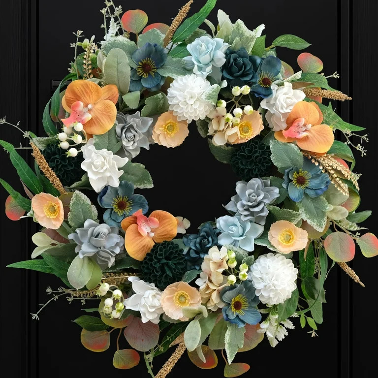 22 Inch Spring/Summer Floral Wreaths for Front Door,Artificial Valentines Day Wreath with Roses D... | Walmart (US)