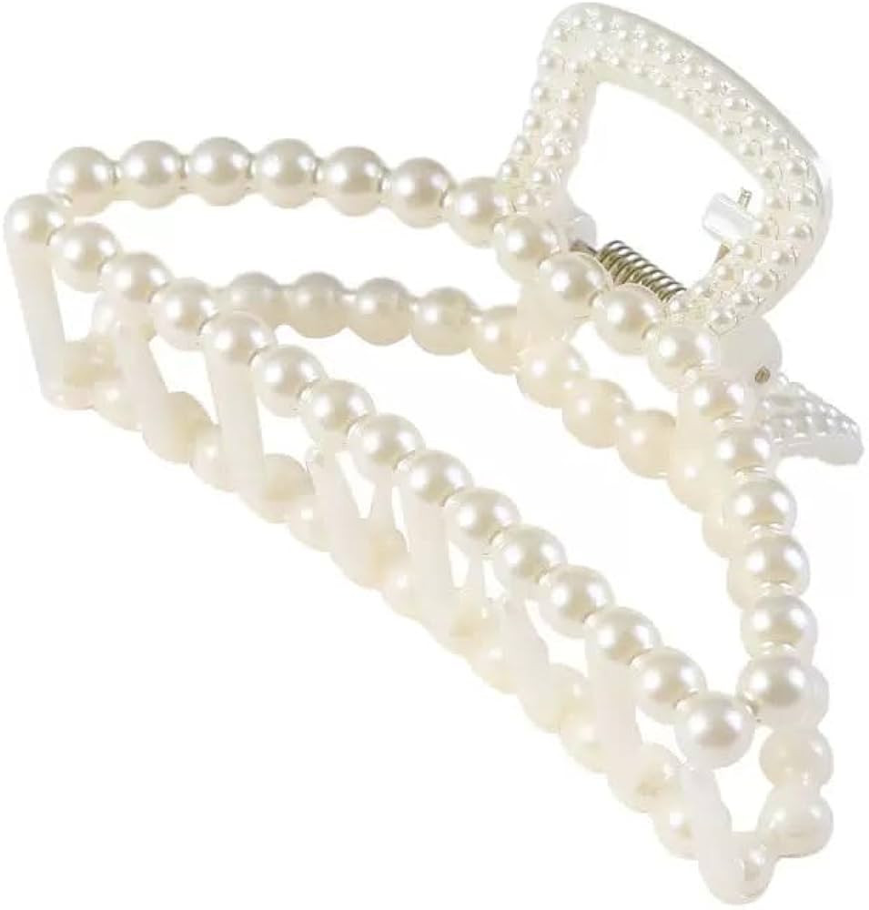 1 Pcs White Hair Claw Clips Multi-Use Barrettes for Thin Hair with Non-Slip Strong Hold Pearl Cla... | Amazon (US)