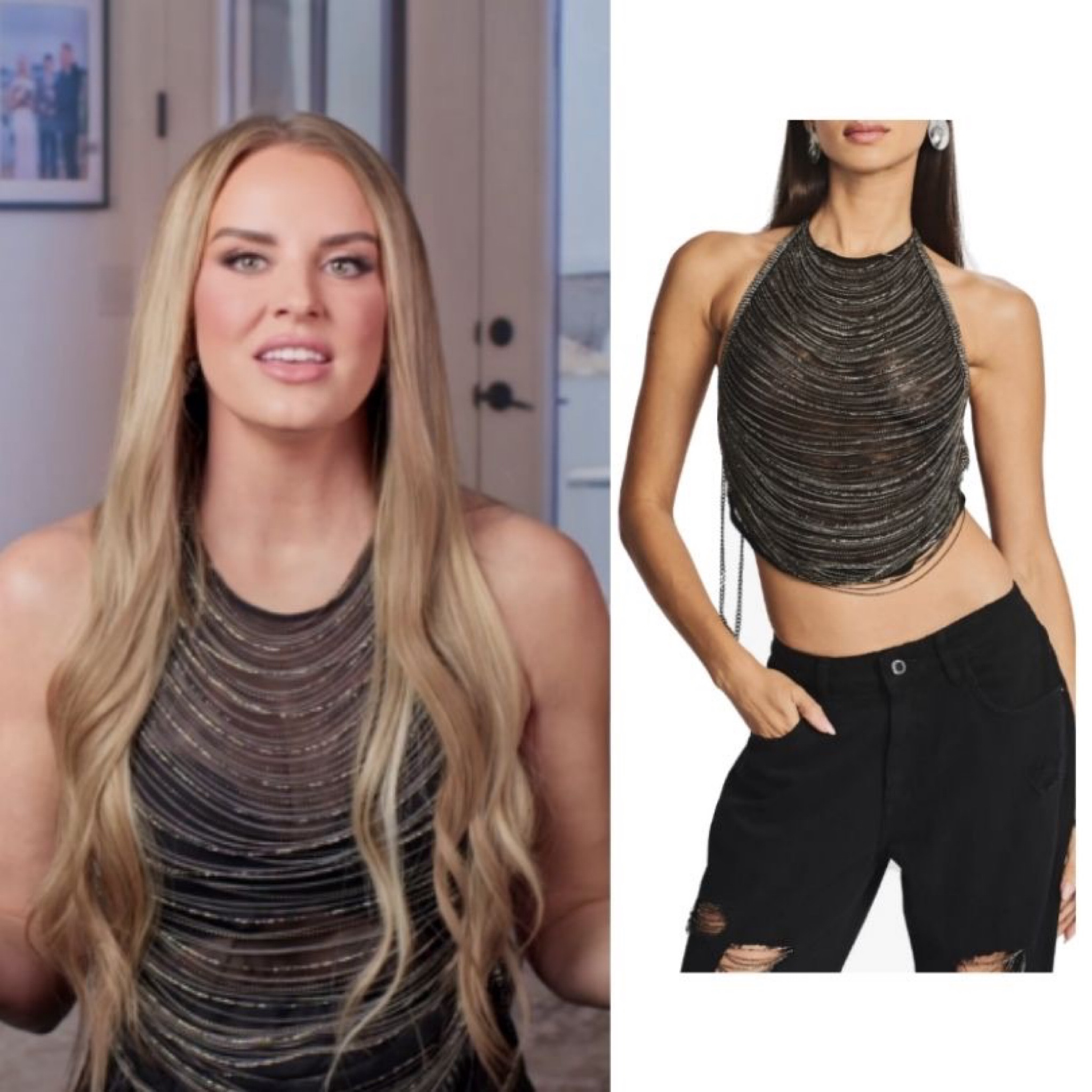 Whitney Rose’s Black Chain Embellished Confessional Top