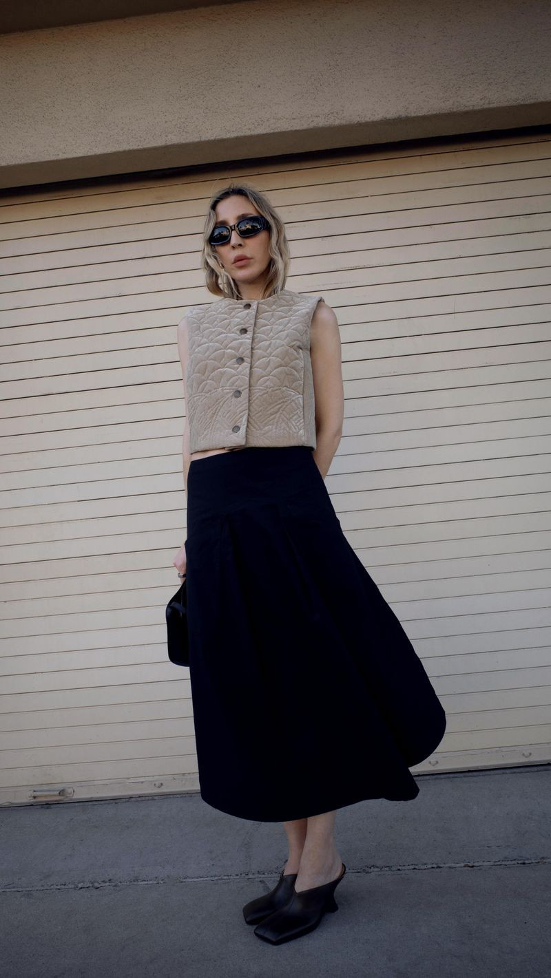 Quilted vest and maxi skirt #stylist #skirt #vest #bananarepublic  

 #LTKdayinmylife #LTKgrwm #LTKootd