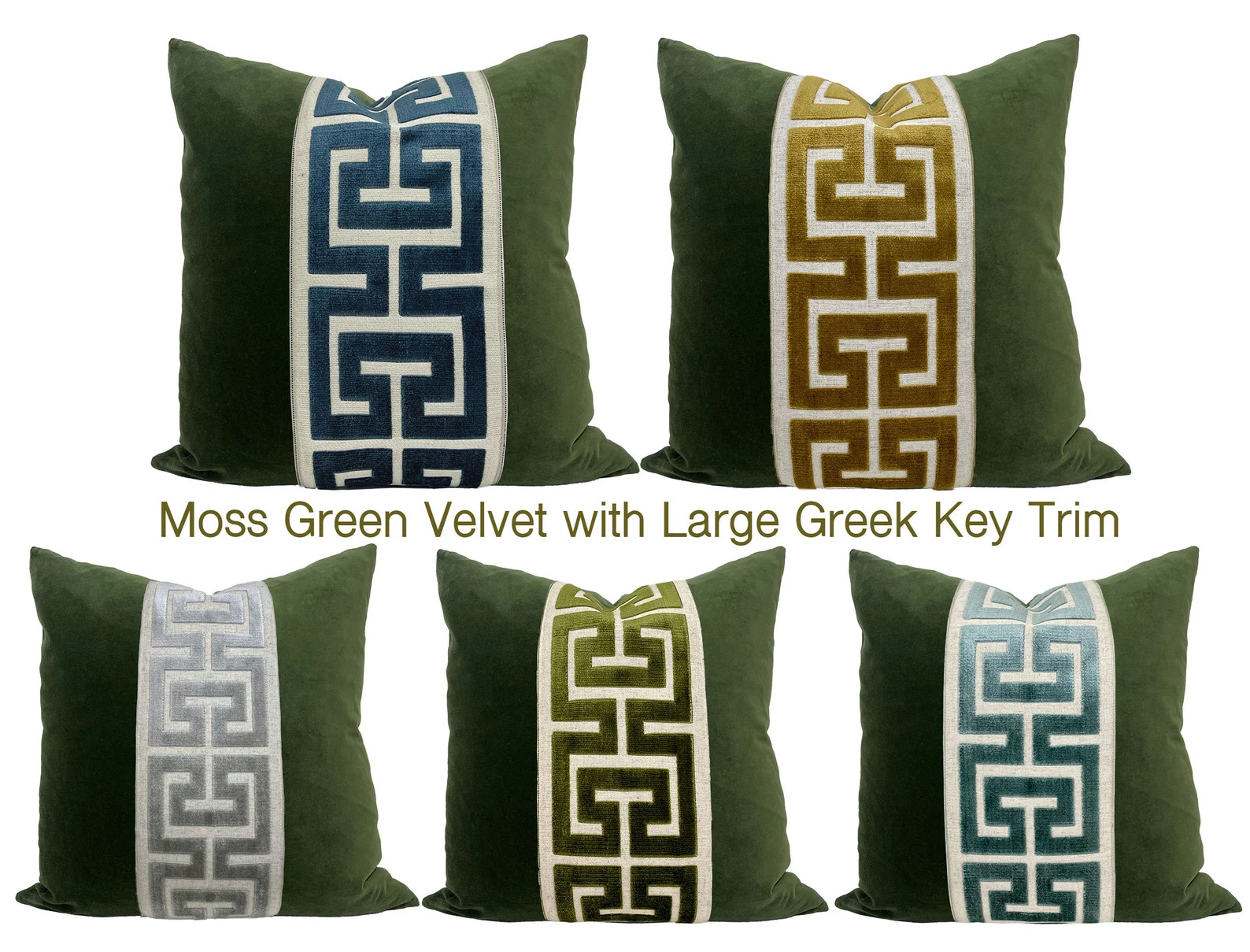 Moss Green Velvet Pillow Cover: Greek Key Trim Accent Pillow | Etsy (Global)