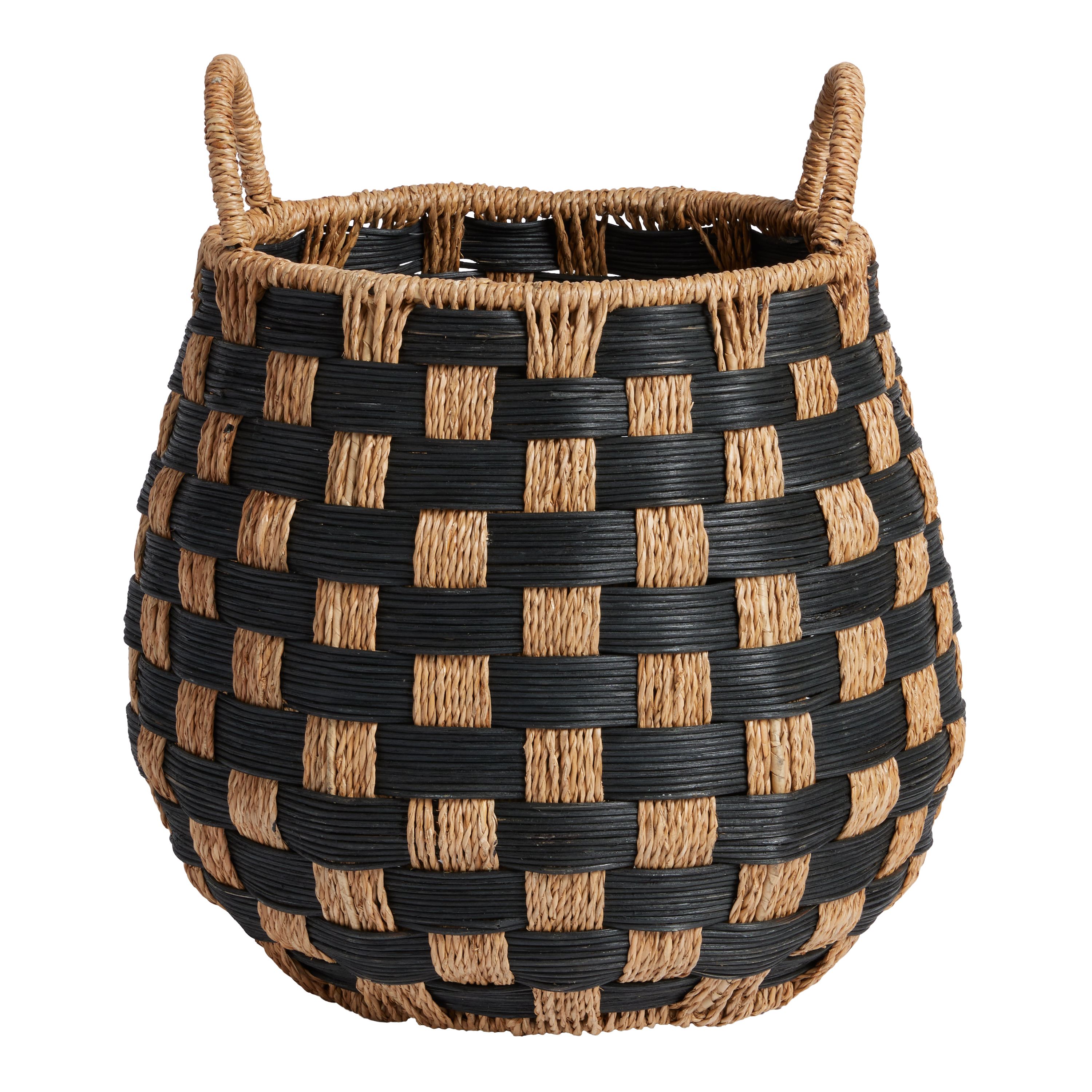 Edith Seagrass And Rattan Checkered Tote Basket | World Market