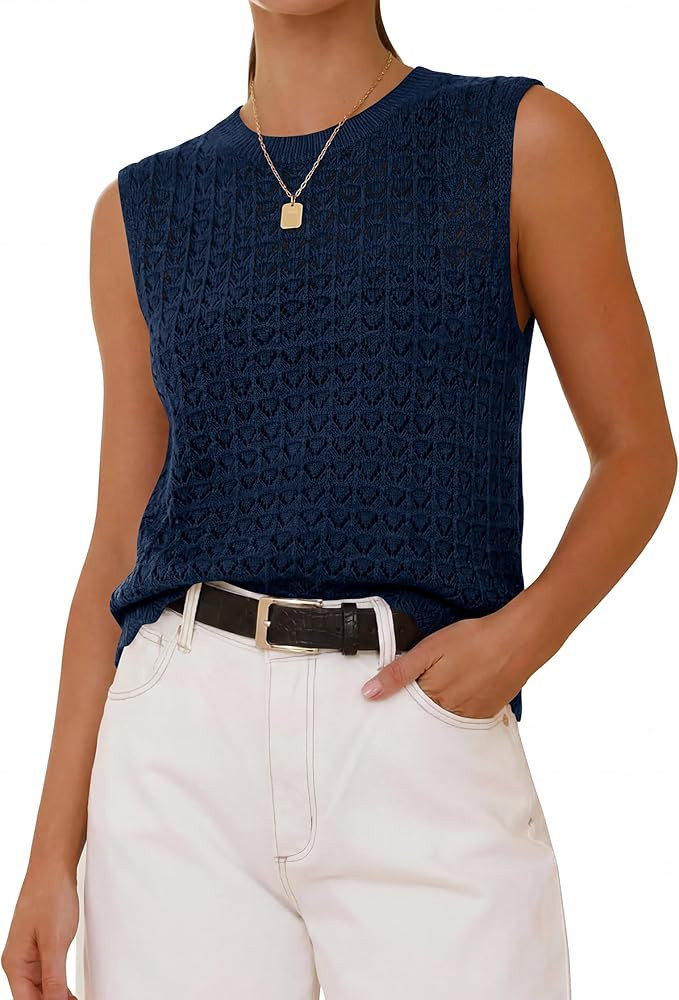 KIRUNDO Sweater Vest Women Summer Crochet Tank Tops 2026 Spring Trendy Sleeveless Knit Shirts Pul... | Amazon (US)