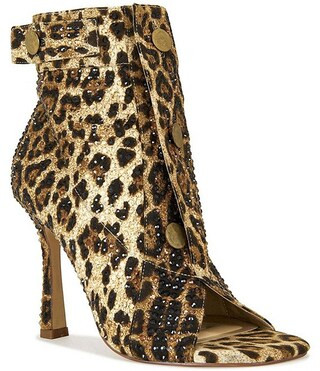 Naily Cheetah Rhinestone Peep Toe Booties | Dillard's