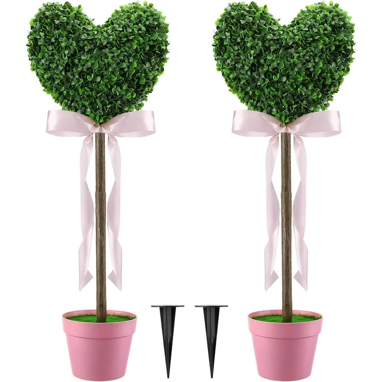 Valentine's Day 32.6"  Artificial Boxwood Heart-Shaped Topiary Tree, Faux Plant Love Topiary Ball... | Walmart (US)