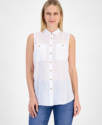 Nautica Jeans Women's Cotton Solid-Color Sleeveless Shirt - Macy's | Macy's