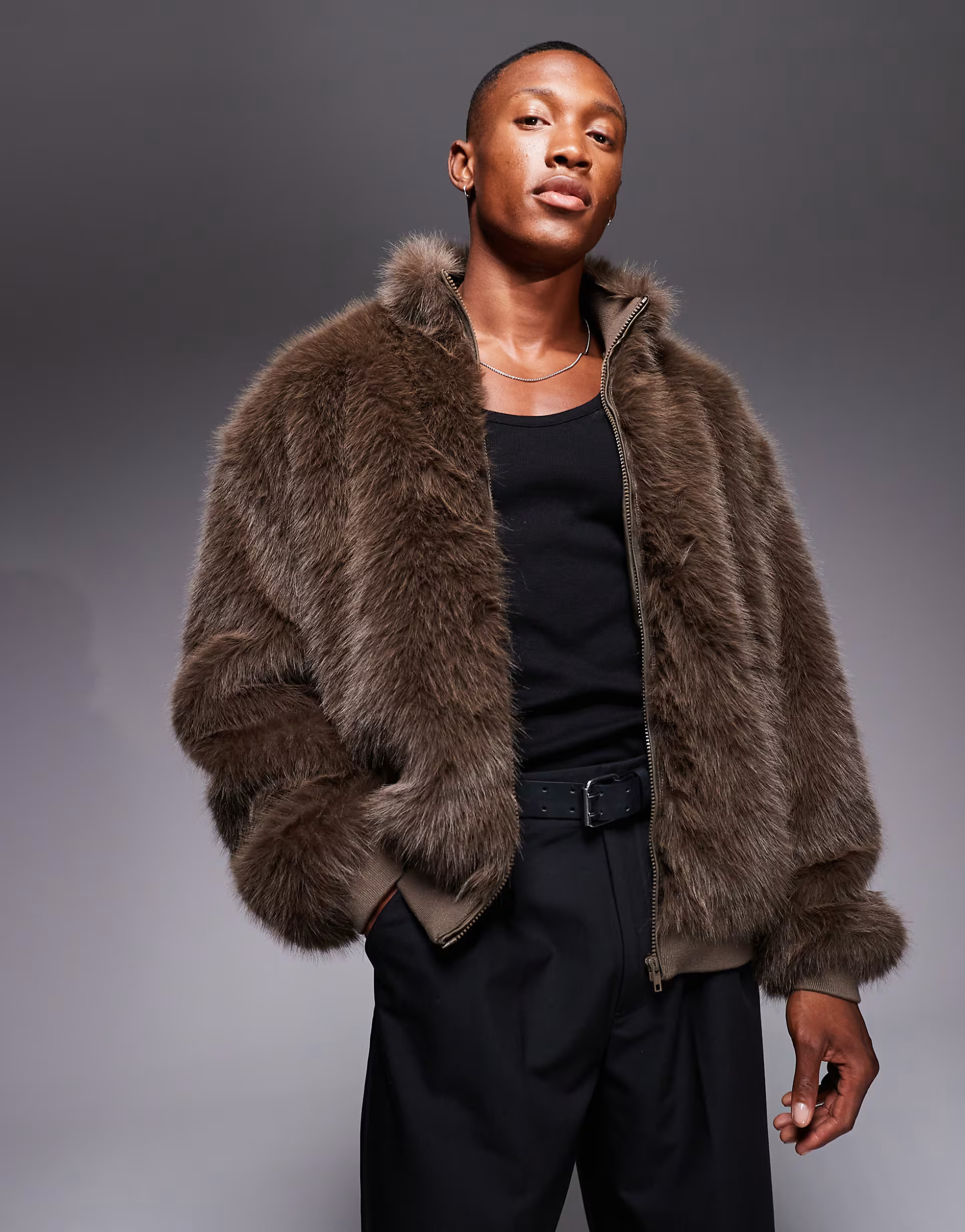 ASOS DESIGN faux fur jacket in brown | ASOS (Global)