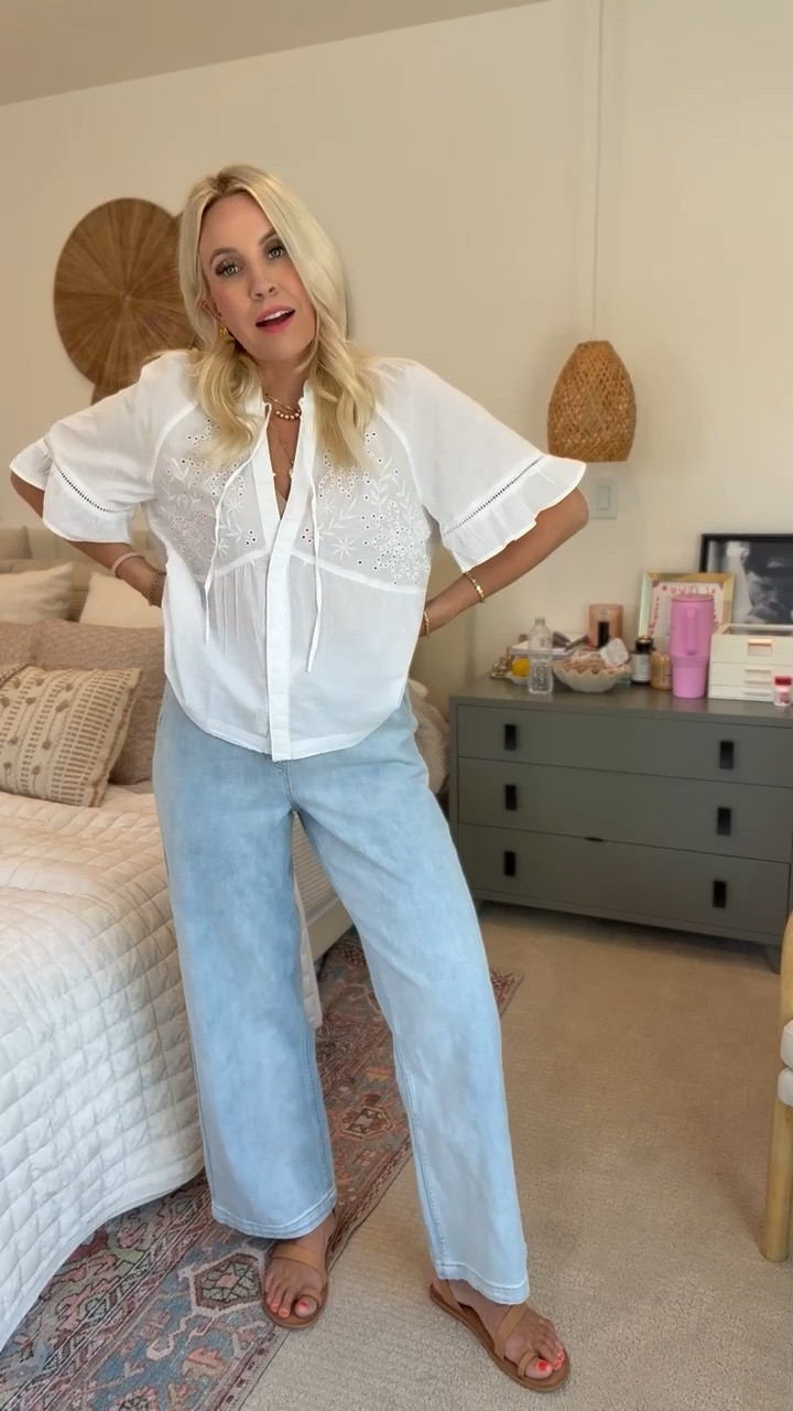 Here is the lighter wash with a blouse! I love that you can dress these pants up or down! I did a size small! 

#LTKStyleTip #LTKFindsUnder50 #LTKSaleAlert