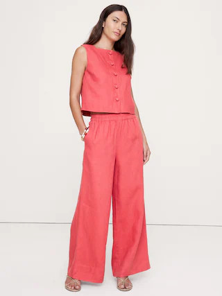 High-Rise Wide-Leg Linen Pull-On Ankle Pant | Banana Republic (US)