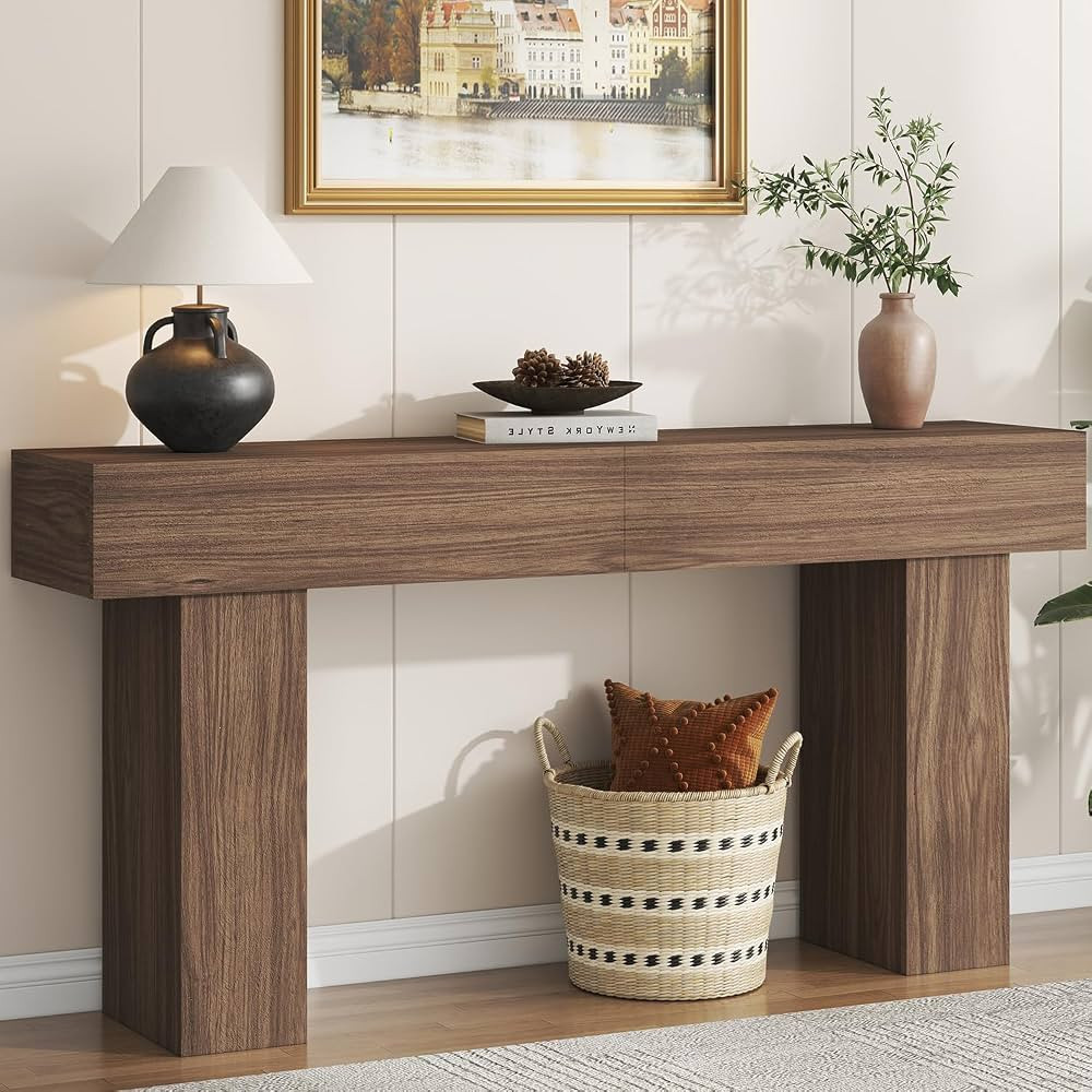 63 Inch Long Console Table for Entryway, Farmhouse Wood Rectangular Sofa Table Behind Couch Table... | Amazon (US)