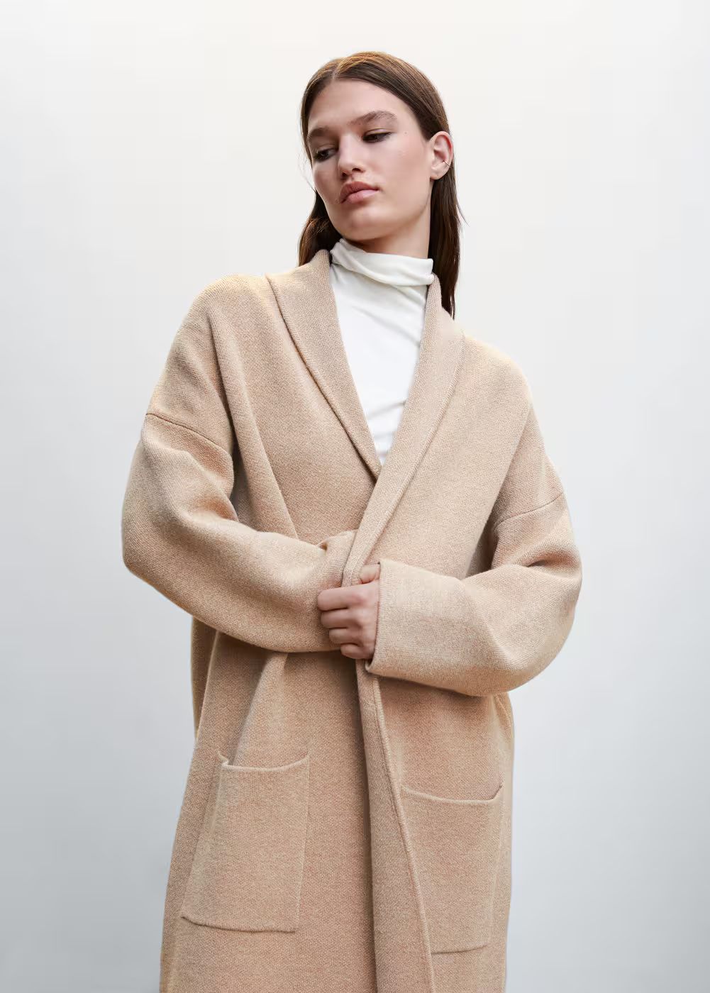 Oversized knitted coat with pockets | MANGO (US)