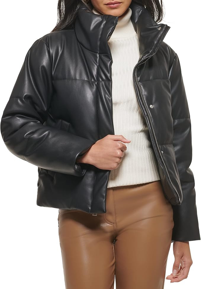 Levi's Womens Vegan Leather Quilted Short Puffer Jacket | Amazon (US)