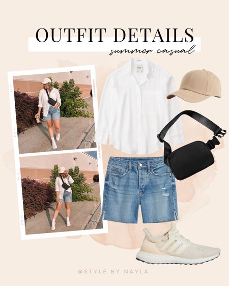 Casual summer outfit - white button up shirt, Amazon belt bag, long denim shorts, neutral sneakers

Midsize fashion, simple outfits 


#LTKstyletip #LTKFind #LTKunder100