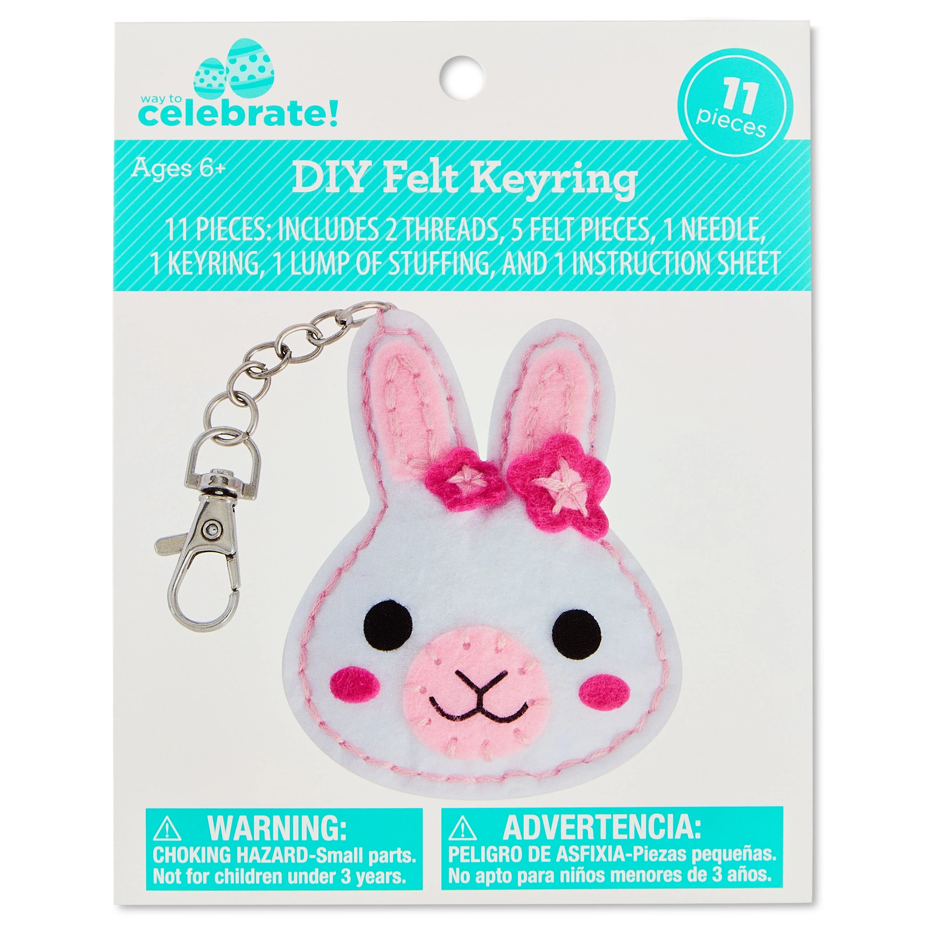 DIY Felt Bunny Keyring, White, 11 Pieces, Easter by Way To Celebrate | Walmart (US)