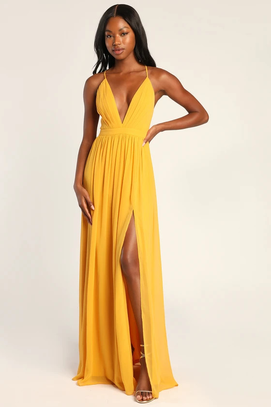 Ballroom Bliss Yellow Pleated Maxi Dress | Lulus (US)