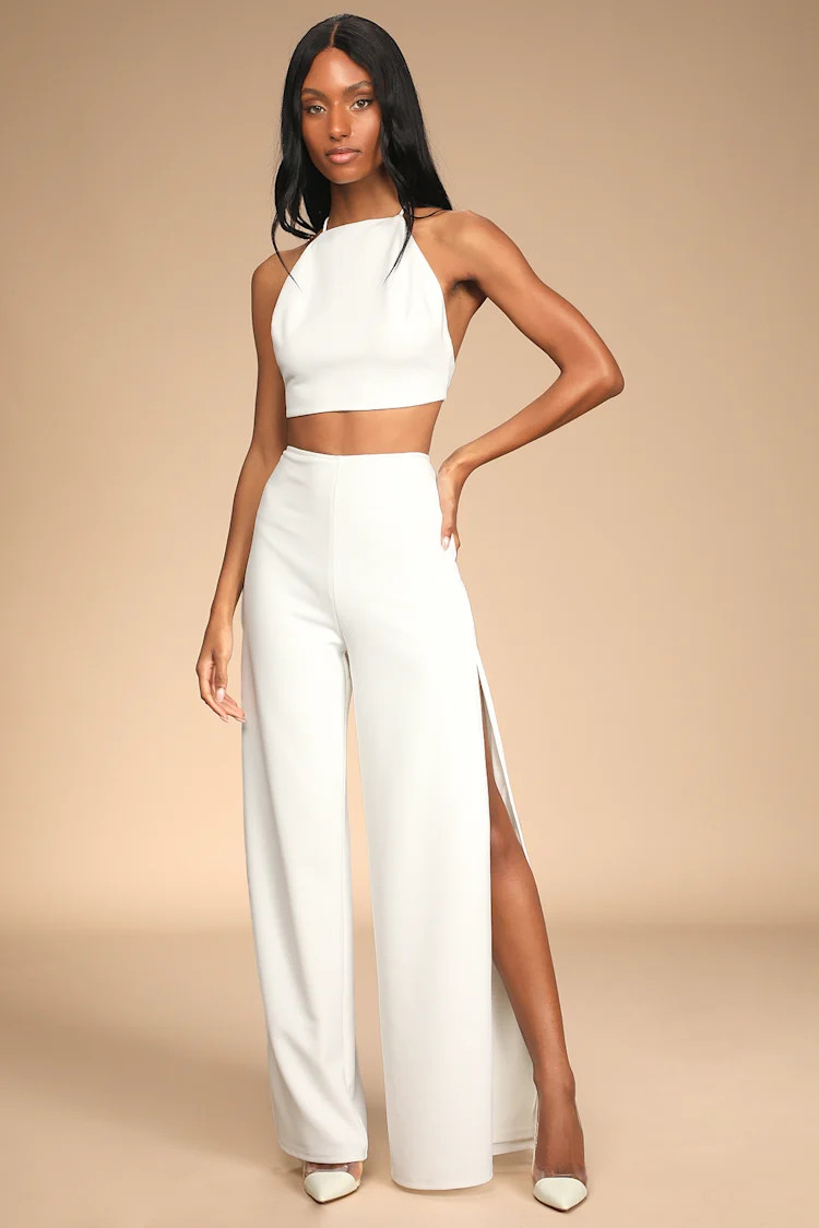 Poised Perfection Ivory Tie-Back Wide-Leg Two-Piece Jumpsuit | Lulus (US)