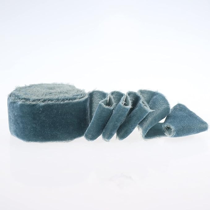 DINDOSAL Steel Blue Silk Velvet Ribbon 1.5 Inch Slate Blue Frayed Edge Ribbon Blue Rustic Style F... | Amazon (US)